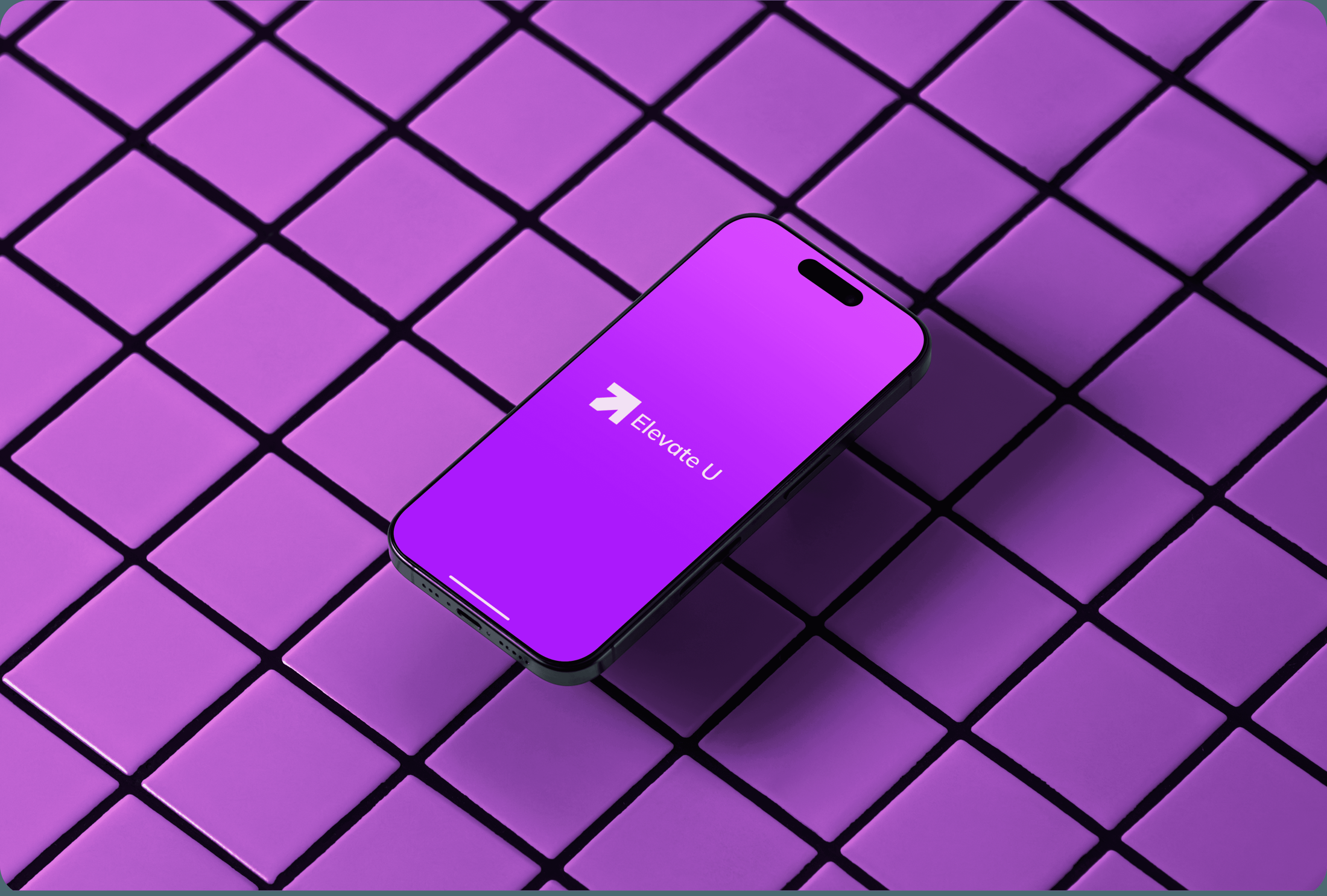Elevate U identity displayed on a phone in the original purple brand presentation