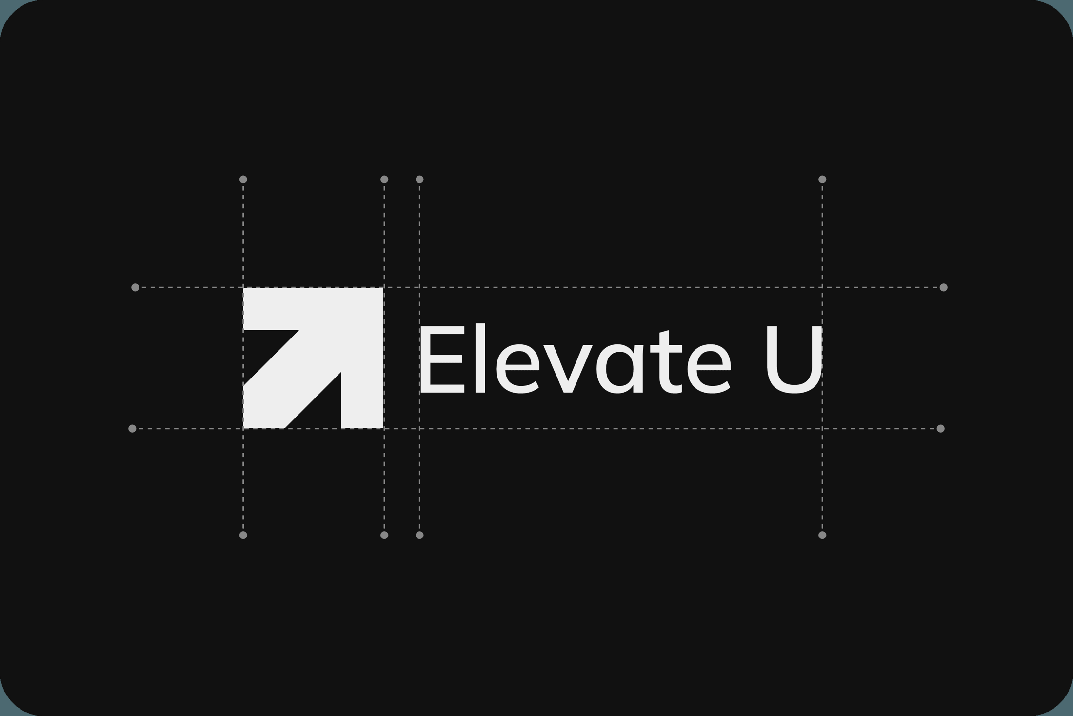 Original Elevate U wordmark construction with alignment guides and the upward arrow symbol